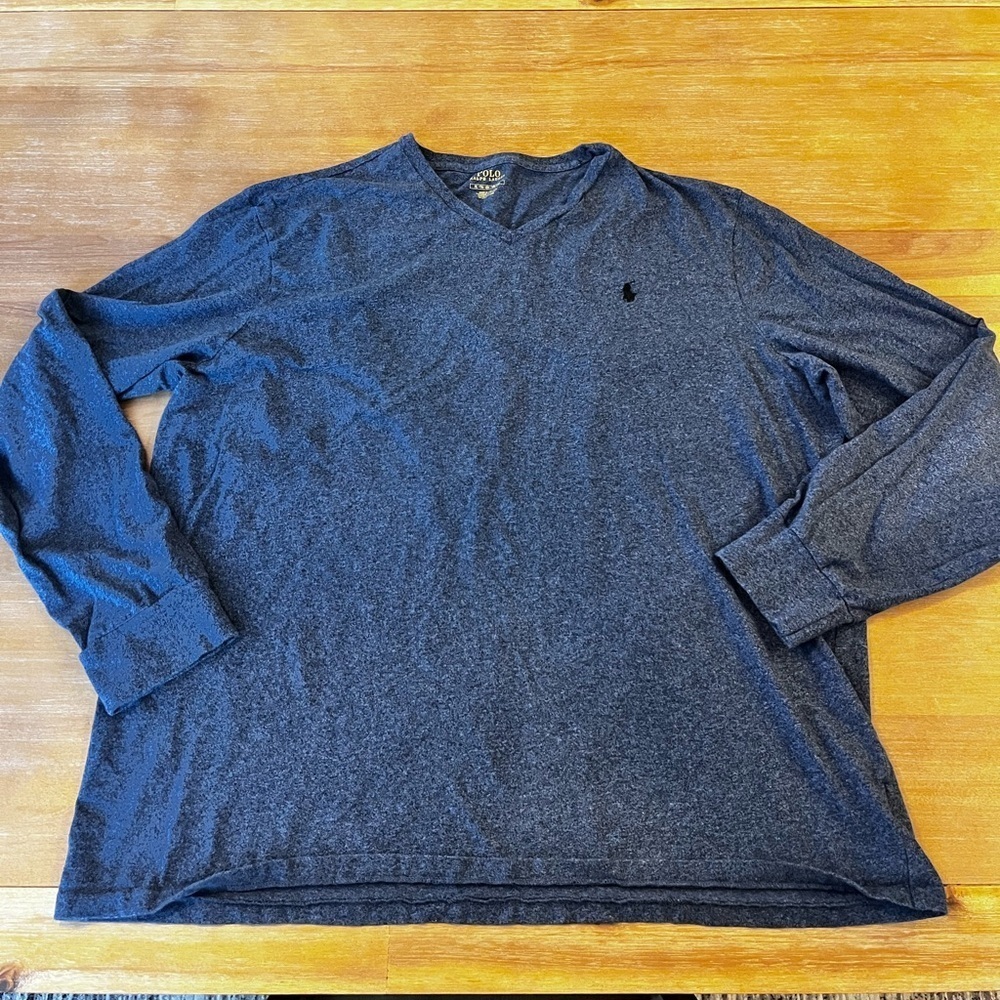 Polo Ralph Lauren Blue Long Sleeve T shirt XL Soft Cotton V neck Pony